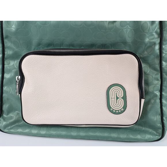 COACH Washed Green Court Tote In Colorblock C3656 Signature Nylon HTF Rare - Picture 3 of 16